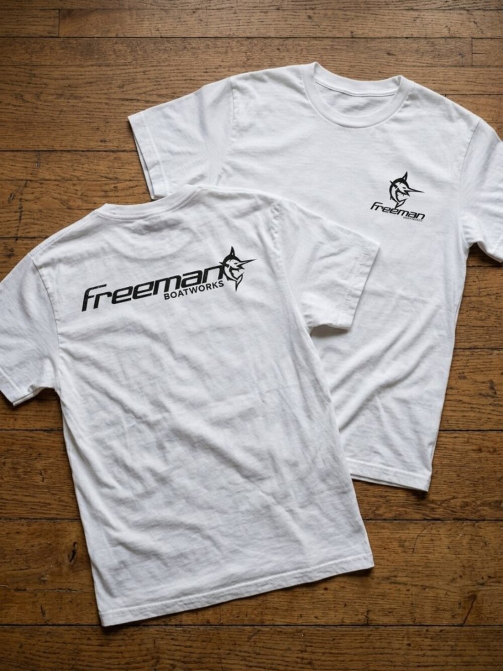 Freeman Boatworks Vintage Fishing Logo Tee White Coastal Y2K Streetwear Shirt
